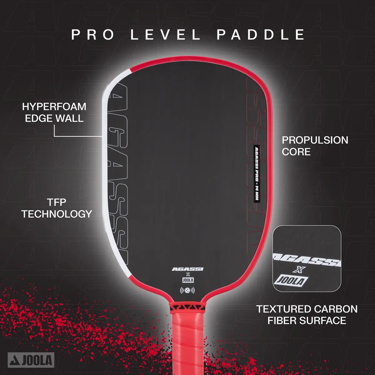 JOOLA Agassi PRO IV 14mm Pickleball Paddle | Extended Sweet Spot, Carbon Fiber Surface, USAP Approved - view 6