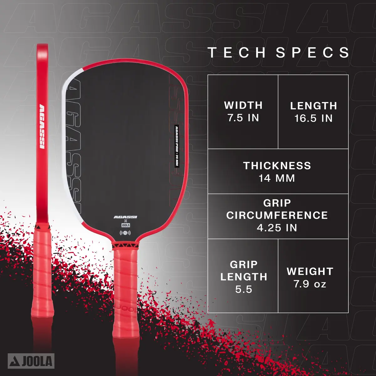 JOOLA Agassi PRO IV 14mm Pickleball Paddle | Extended Sweet Spot, Carbon Fiber Surface, USAP Approved - view 2