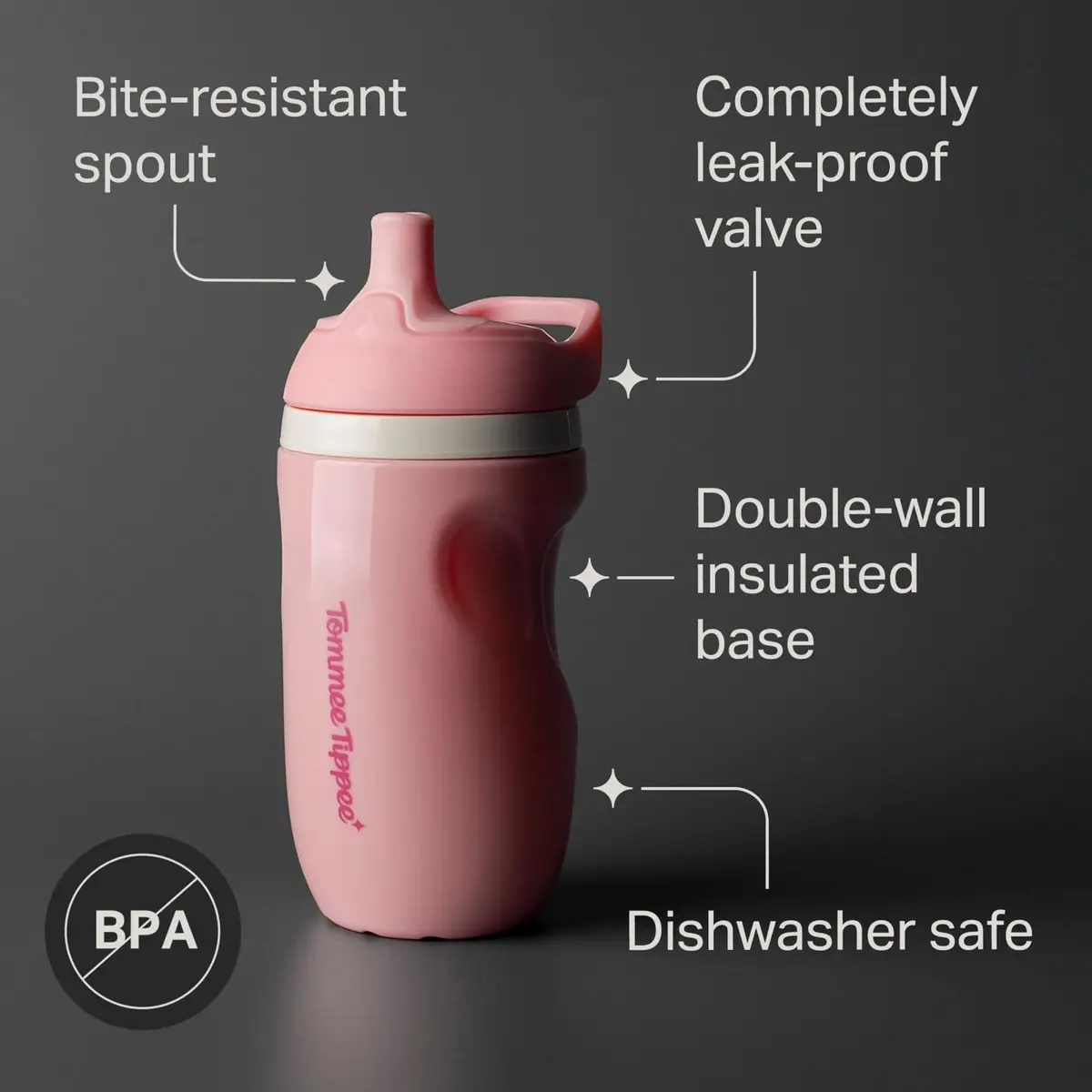 Tommee Tippee Sporty Spout Toddler Sippy Cup 255ml (9 fl oz) 2-Pack | Insulated, Spill-Proof, Bite-Resistant - view 3