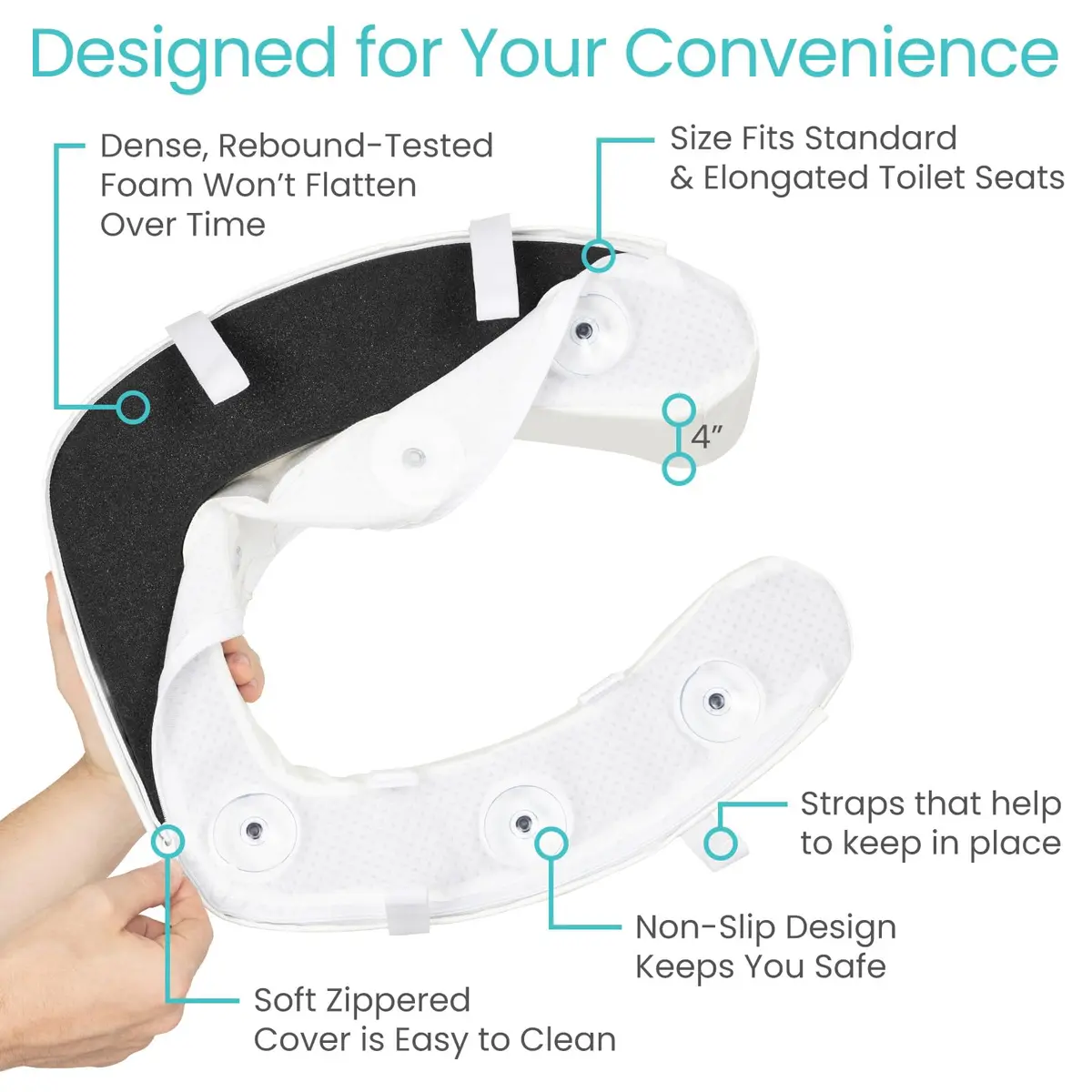 Vive Toilet Seat Riser Cushion for Seniors - 4 Inch Height | Fits Standard & Elongated Seats - view 6