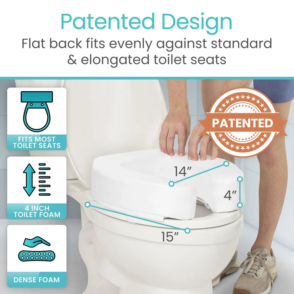 Vive Toilet Seat Riser Cushion for Seniors - 4 Inch Height | Fits Standard & Elongated Seats - view 4