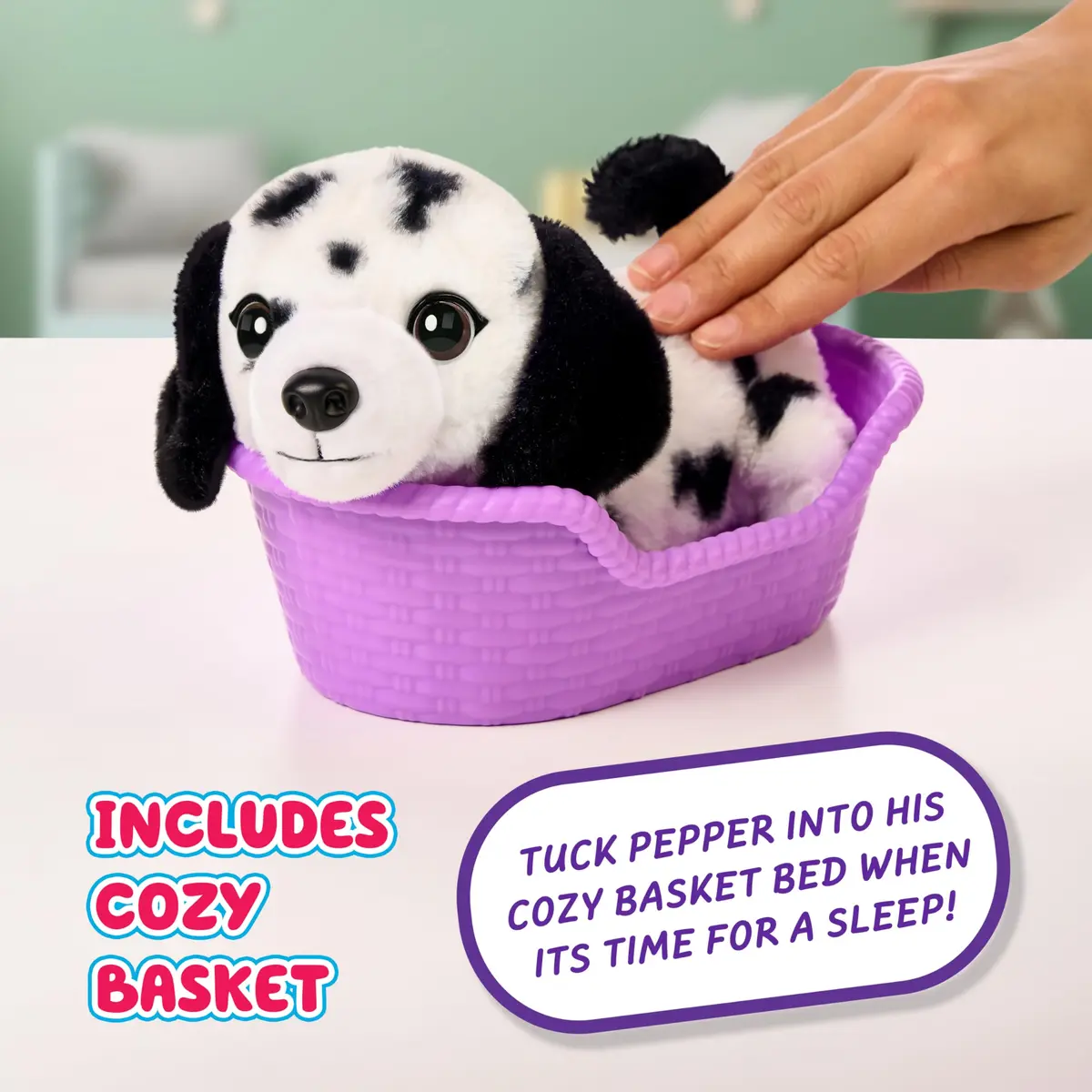 Little Live Pets My Really Real Puppy Mini Pepper the Dalmatian Interactive Plush Toy with Basket, 11cm (4.3in) | Educational Toy Figure for Kids 3-6 - view 4
