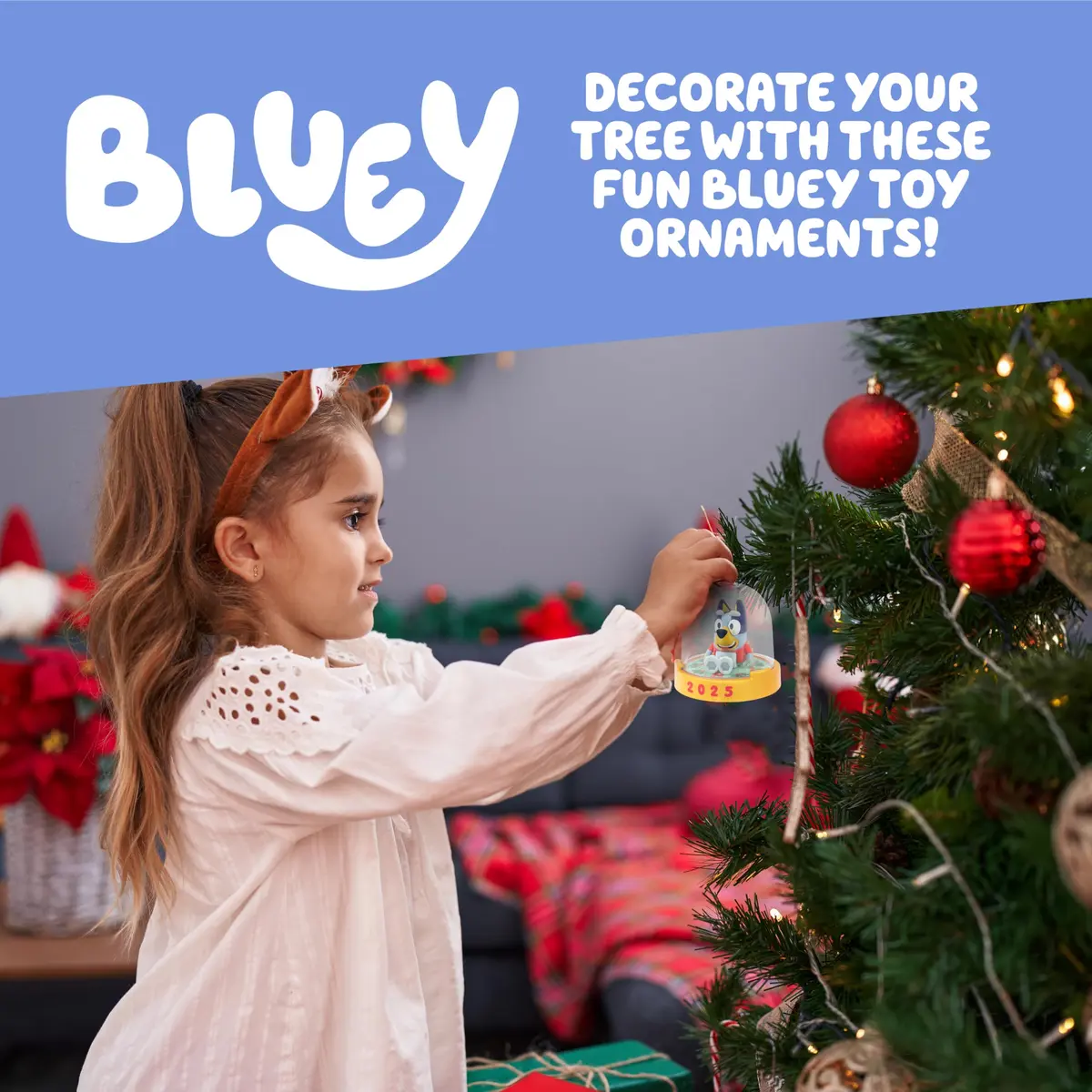 Bluey Ornament Pack of 2, Poseable Mini Figures in Sweaters with Gold Base | 2025 Dated Holiday Decor - view 2