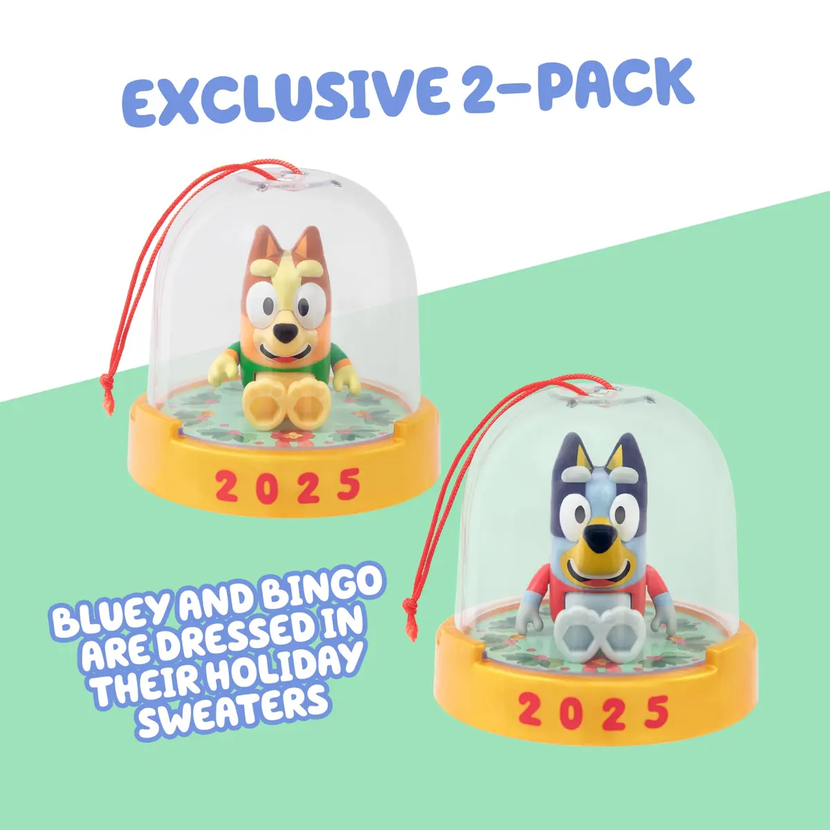 Bluey Ornament Pack of 2, Poseable Mini Figures in Sweaters with Gold Base | 2025 Dated Holiday Decor - view 3