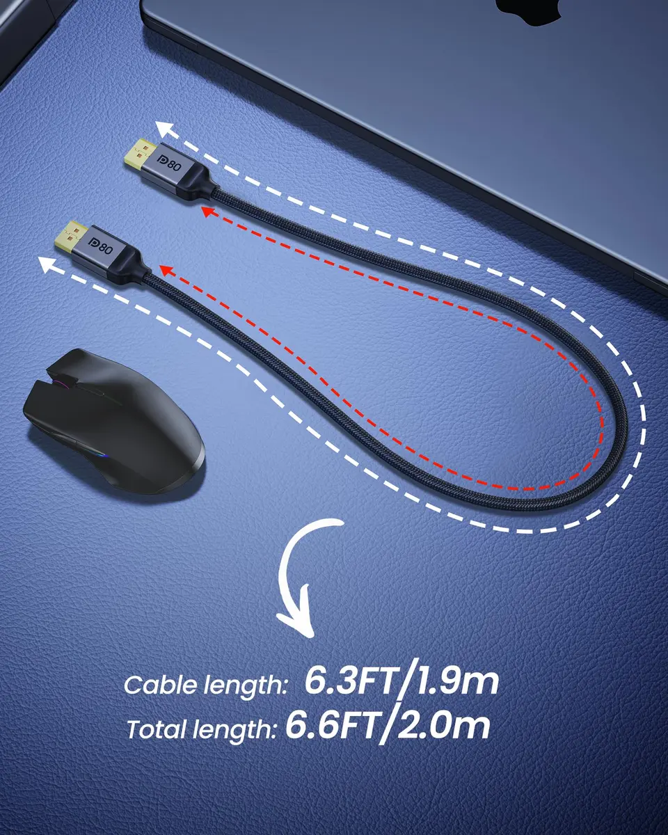 Silkland DisplayPort Cable 2.1 6.6FT | 80Gbps HDR Support for Gaming & High-Res Monitors - view 5