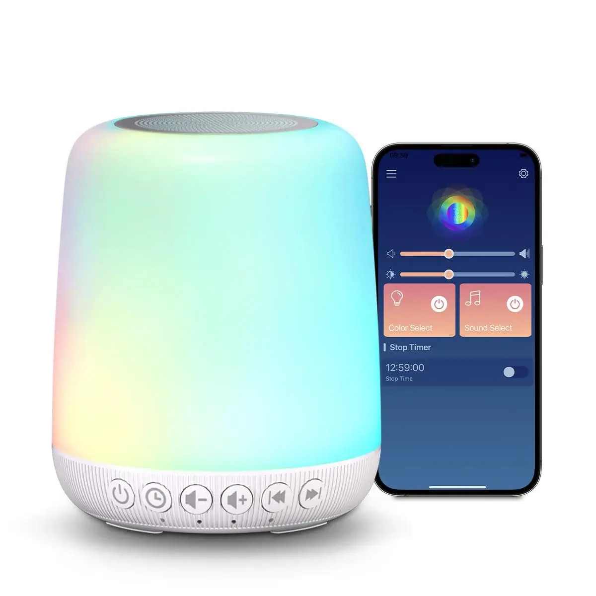 Easysleep White Noise Sound Machine Milky White | 30 Soothing Sounds, 12 Night Light Colors, App Control - main product image