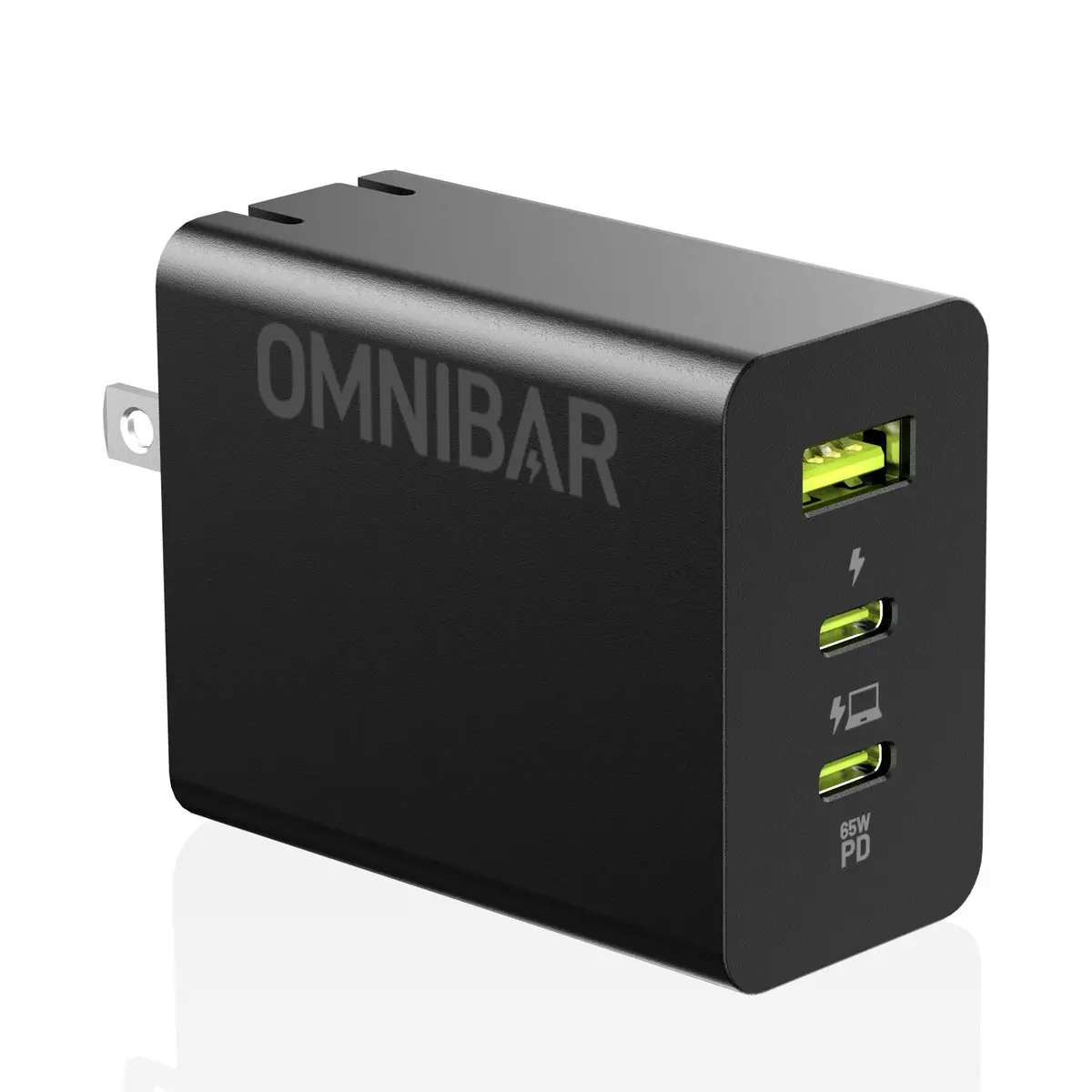 Omnibar 65W USB C Charger Block | 3-Port GaN Fast Wall Charger, Black - main product image