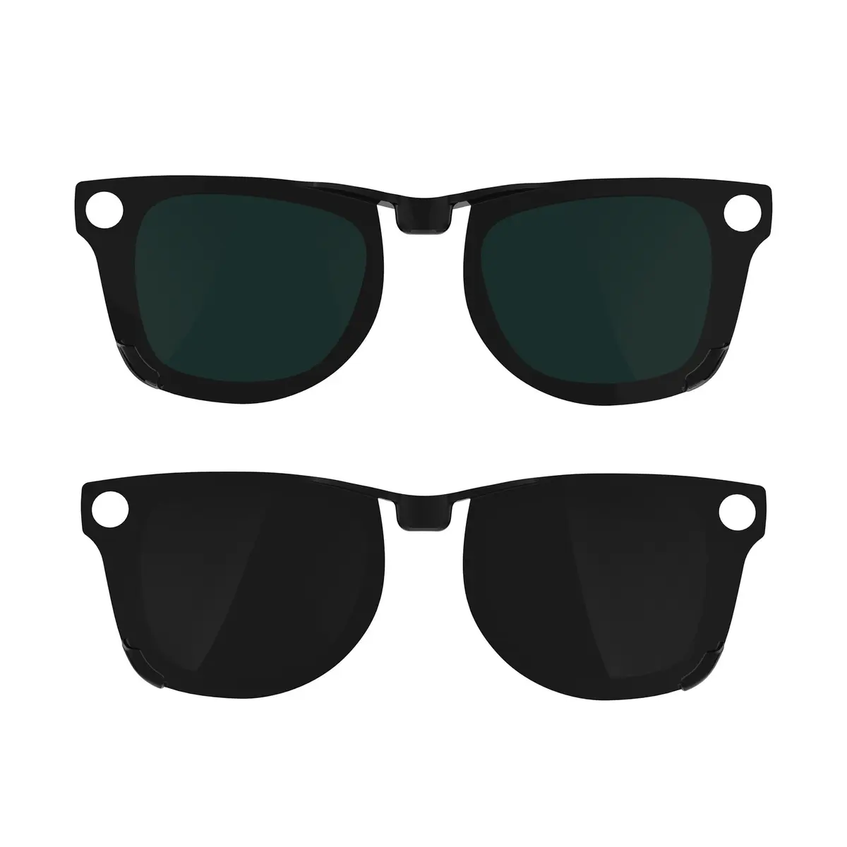 HIBLOKS Polarized Clip-on for Ray-Ban Meta Wayfarer RW4008/RW4012 Large 53-22 (2-Pack, Black+Green Matte Frame) | Perfect Fit for Smart Glasses - main product image