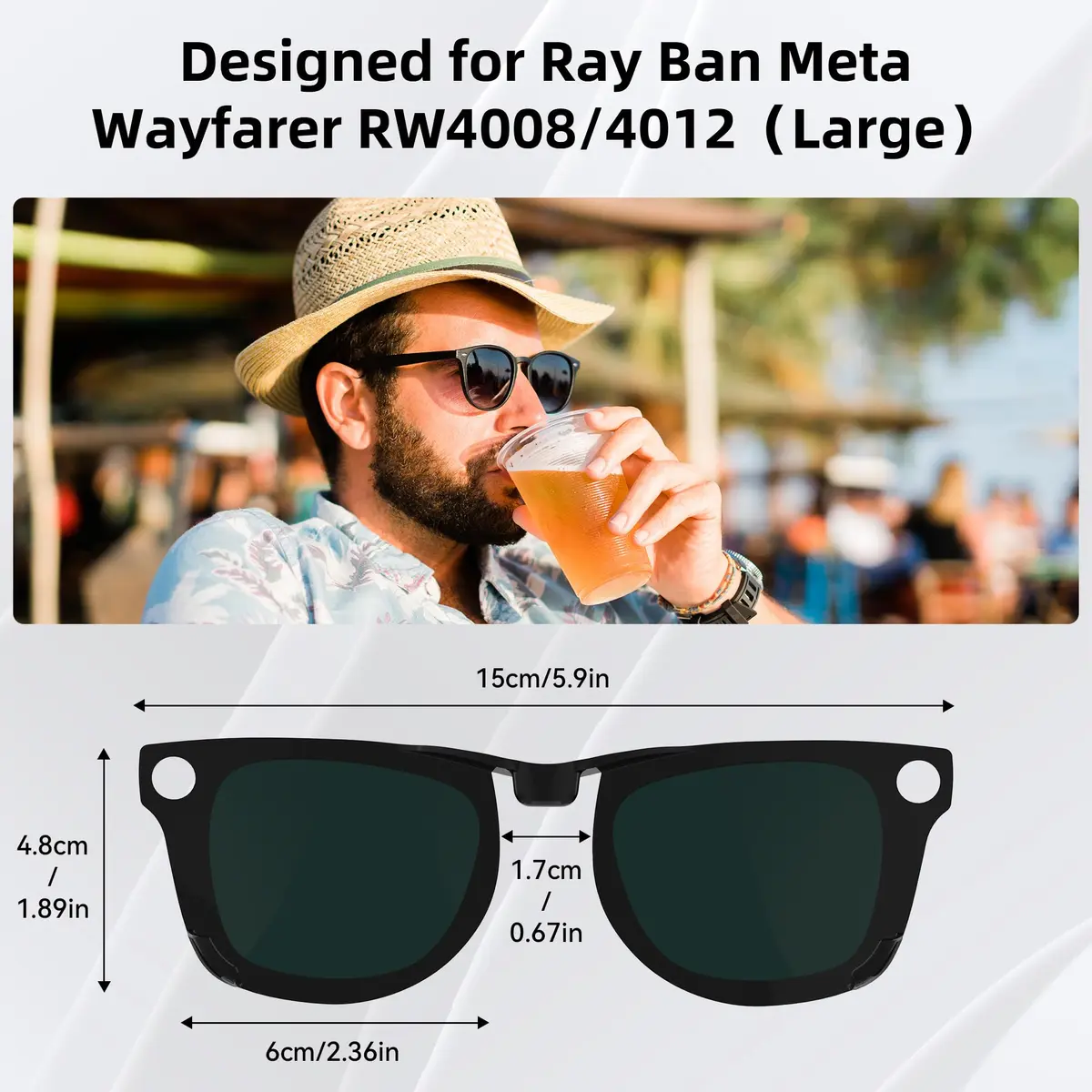 HIBLOKS Polarized Clip-on for Ray-Ban Meta Wayfarer RW4008/RW4012 Large 53-22 (2-Pack, Black+Green Matte Frame) | Perfect Fit for Smart Glasses - view 3