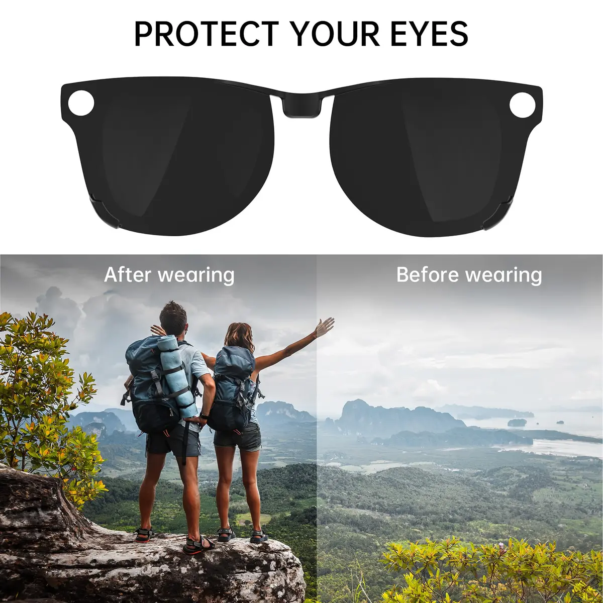 HIBLOKS Polarized Clip-on for Ray-Ban Meta Wayfarer RW4008/RW4012 Large 53-22 (2-Pack, Black+Green Matte Frame) | Perfect Fit for Smart Glasses - view 4
