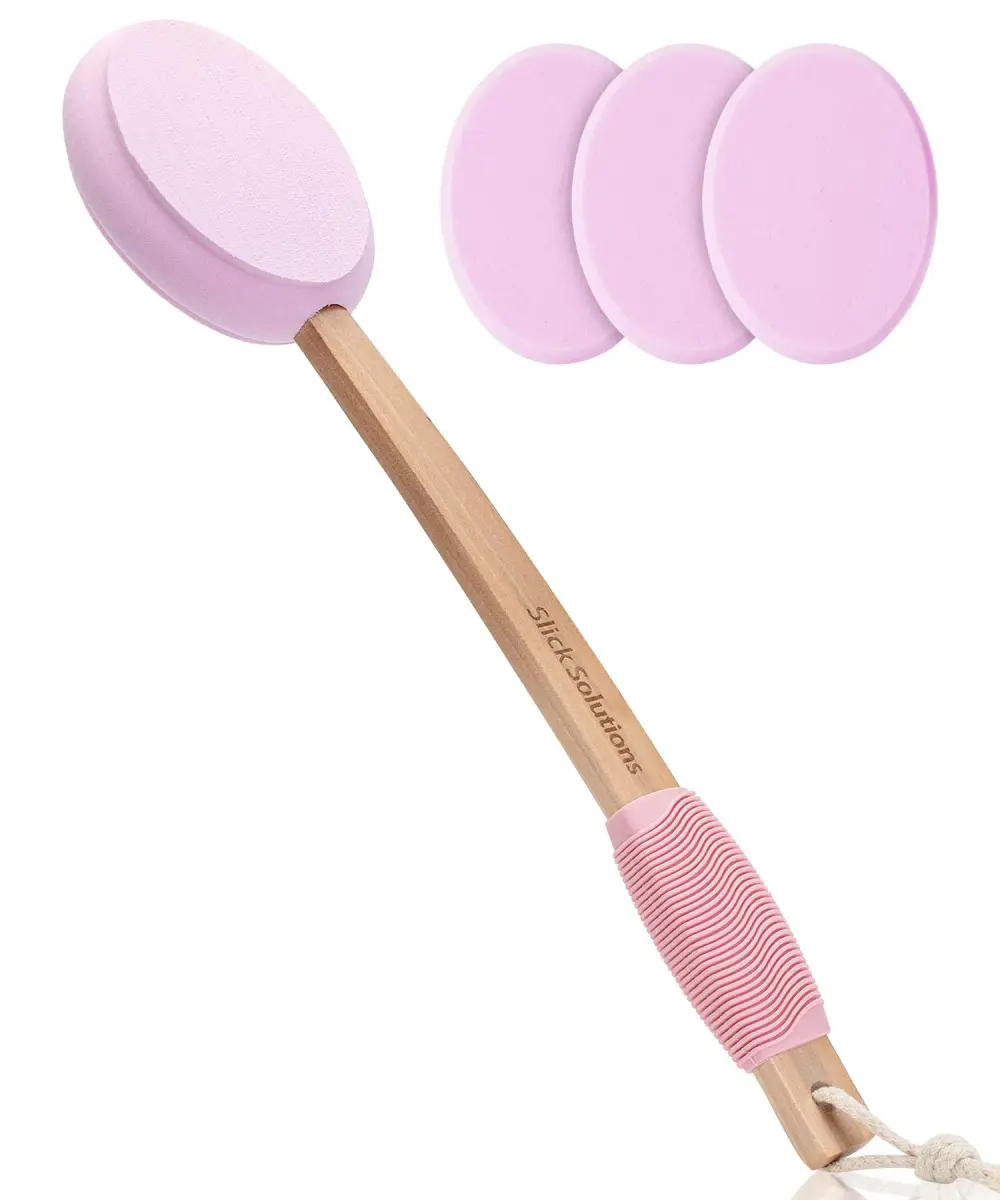 Slick Solutions 17 Inch Pink Lotion Applicator with 3 Extra Pads for Easy Back & Body Reach - main product image