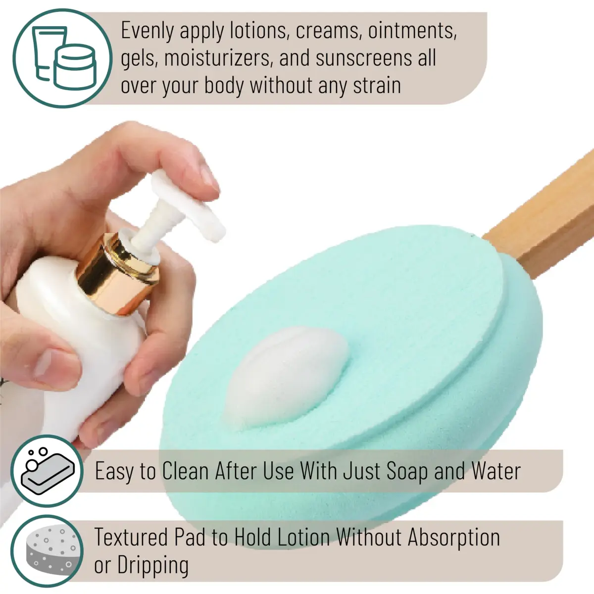 Slick Solutions 17 inch Green Lotion Applicator with 3 Extra Pads | Easy Reach for Back & Body - view 4
