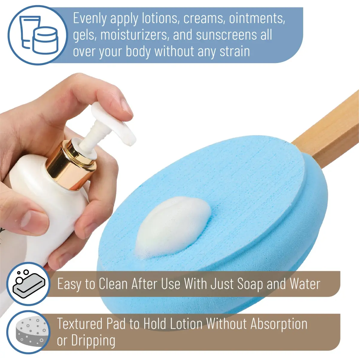 Slick Solutions 17 inch Blue Lotion Applicator | Easy Reach for Back & Body - view 4