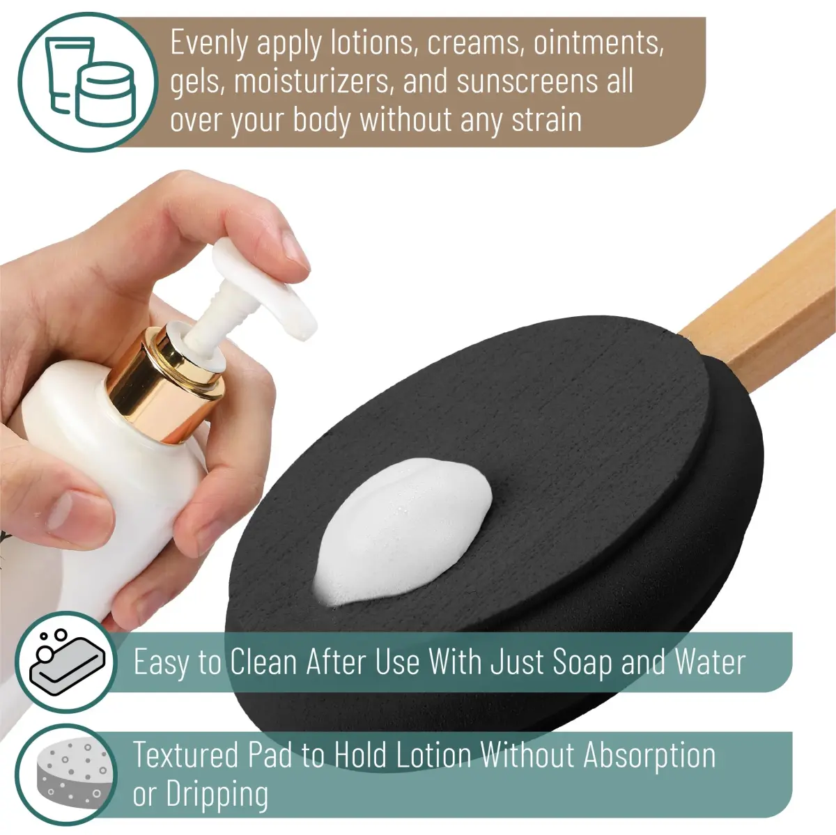 Slick Solutions 17 Inch Lotion Applicator - 2 Pack in Black and White for Easy Back & Body Reach - view 4
