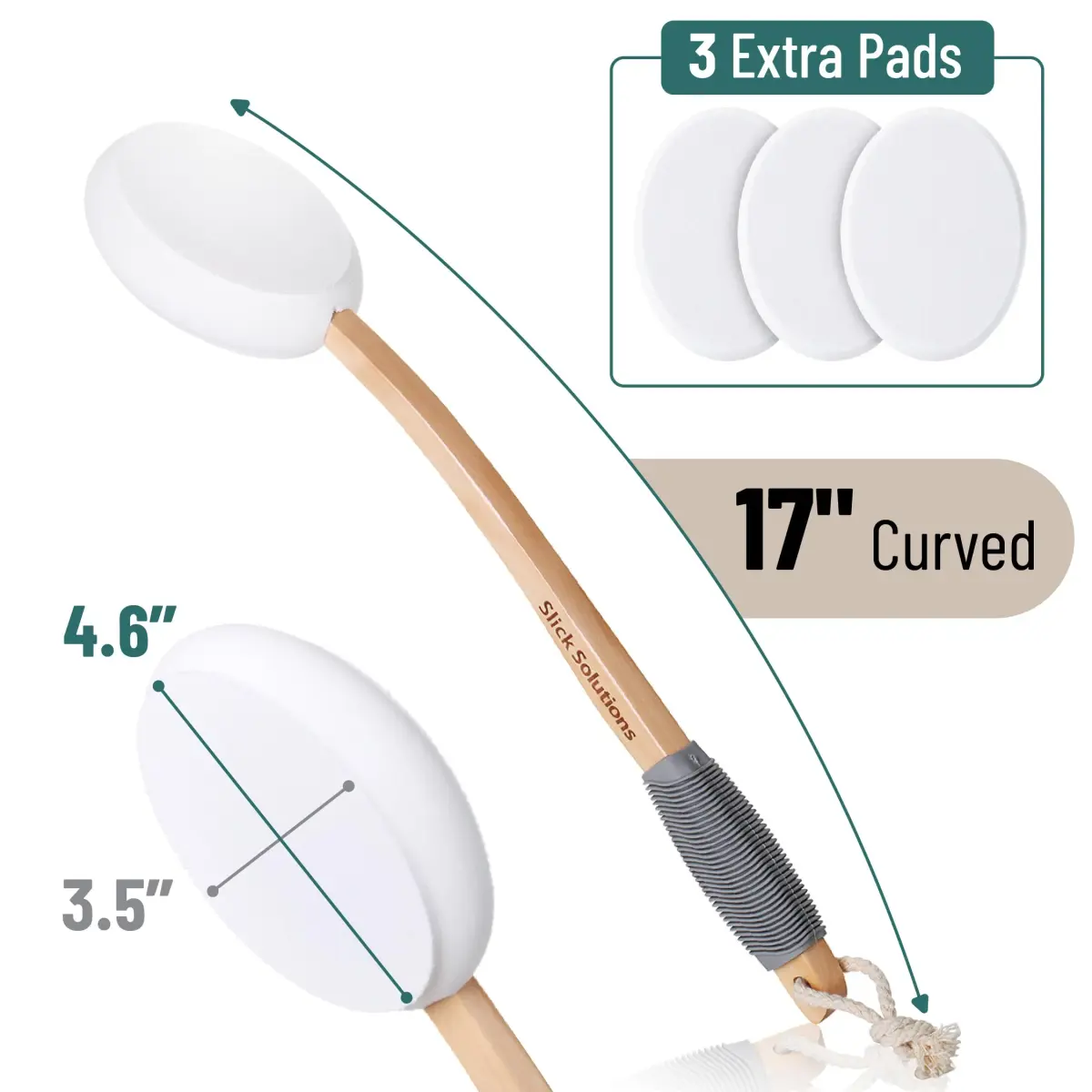 Slick Solutions 17-inch Lotion Applicator with Grey Grip & 3 Extra Pads | Easy Back & Body Reach - view 2