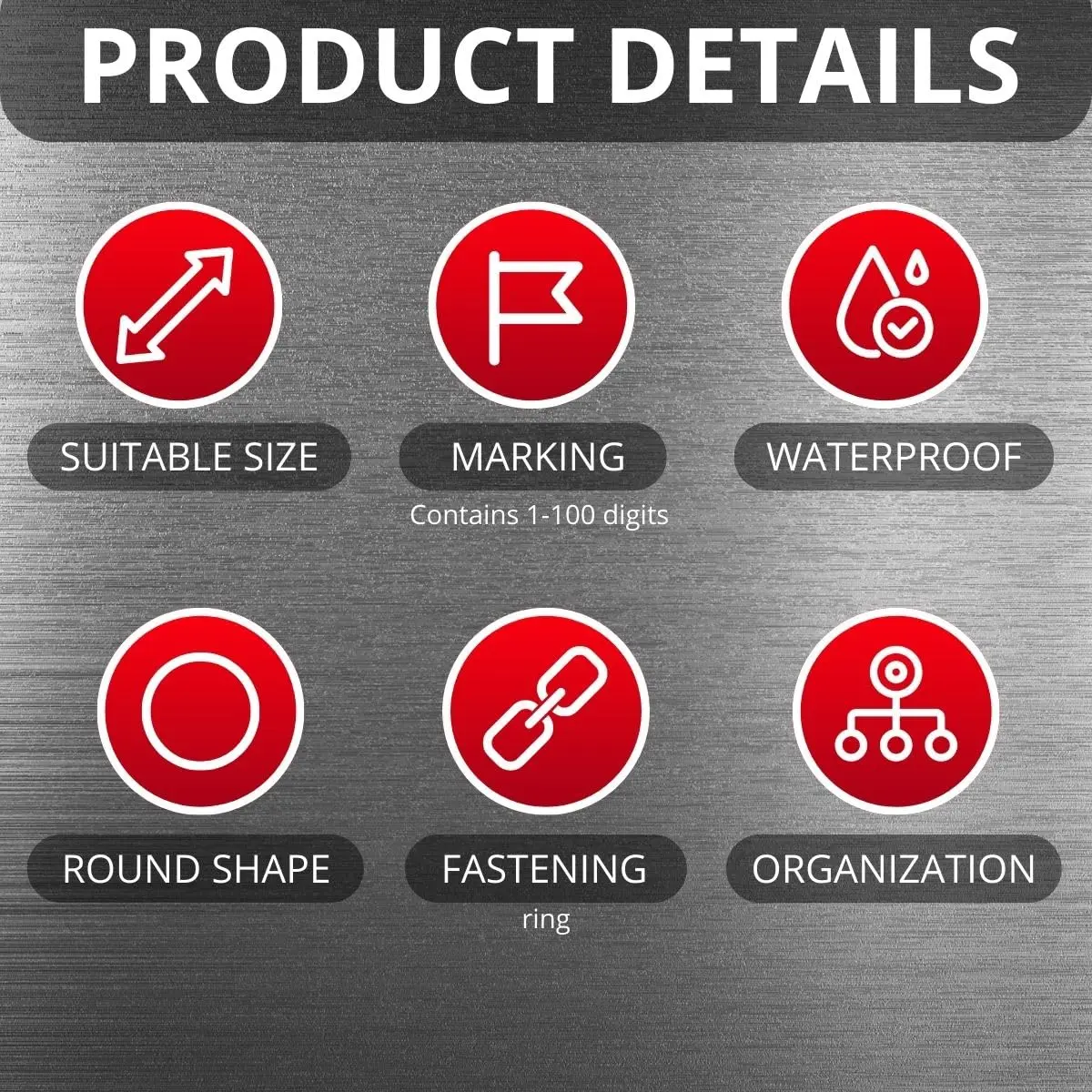 BELMAKS Red Metal Number Tags 1-100 | Durable Alloy Steel Key Tags for Organization - view 4