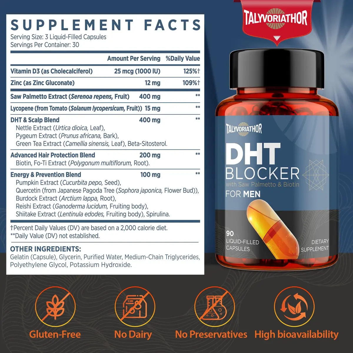 Talyvorlathor DHT Blocker for Men 90 Capsules | Hair Growth & Hair Loss Support - view 2