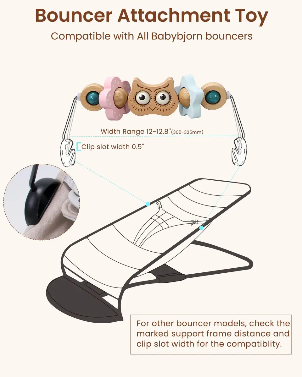 TinlyFinly Wooden Baby Bouncer Toy Bar with Owl Attachment | 24 cm (9.4 inches) - view 5