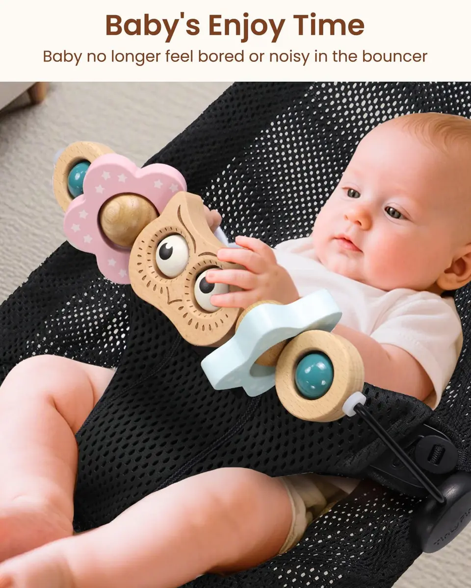TinlyFinly Wooden Baby Bouncer Toy Bar with Owl Attachment | 24 cm (9.4 inches) - view 2
