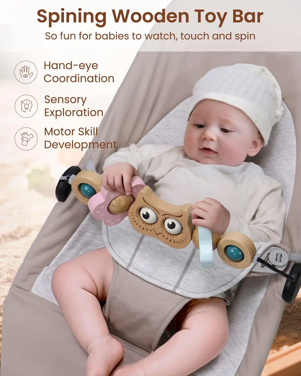 TinlyFinly Wooden Baby Bouncer Toy Bar with Owl Attachment | 24 cm (9.4 inches) - view 3