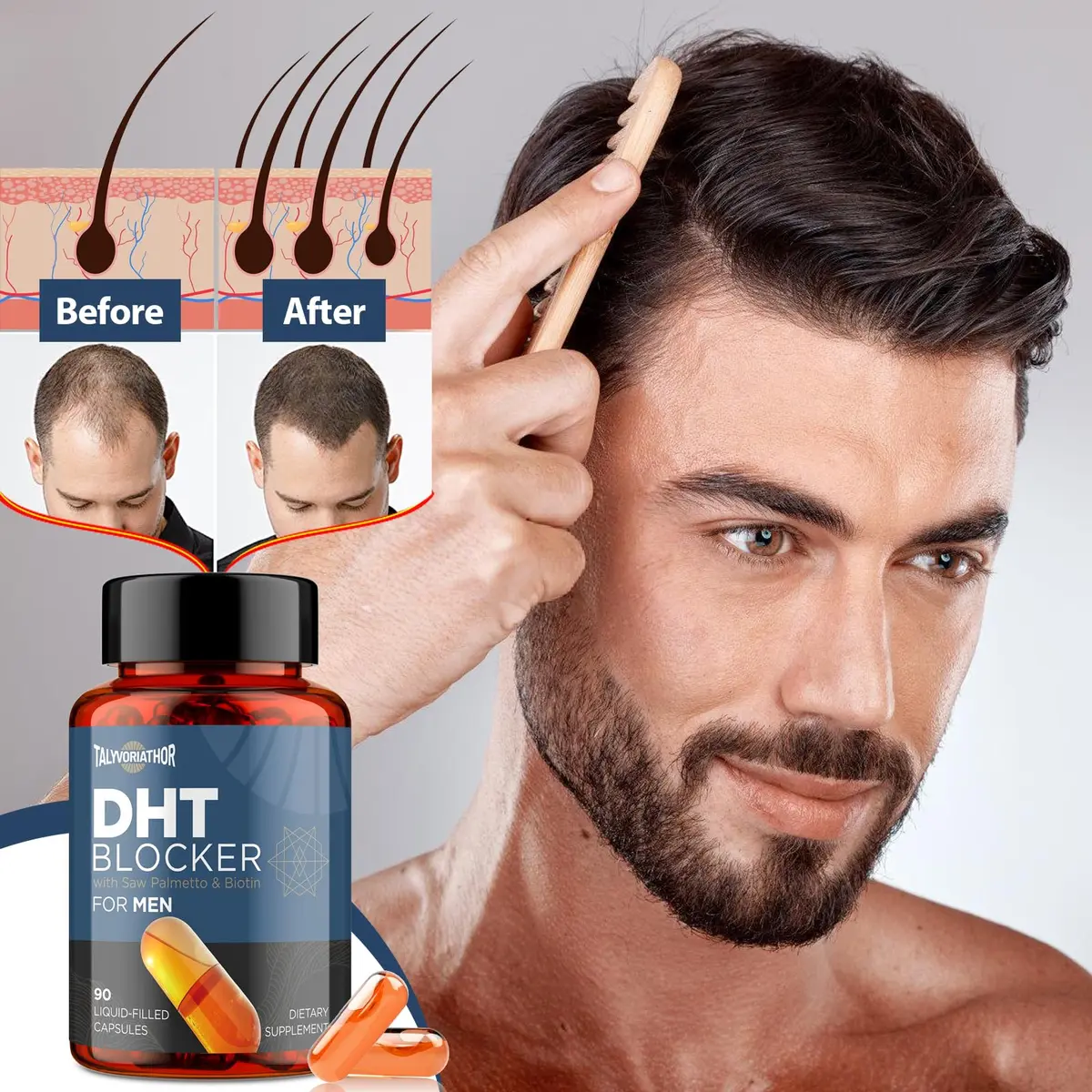 Talyvoriathor DHT Blocker for Men 90 Capsules | Hair Growth & Thicker Hair Support - view 6