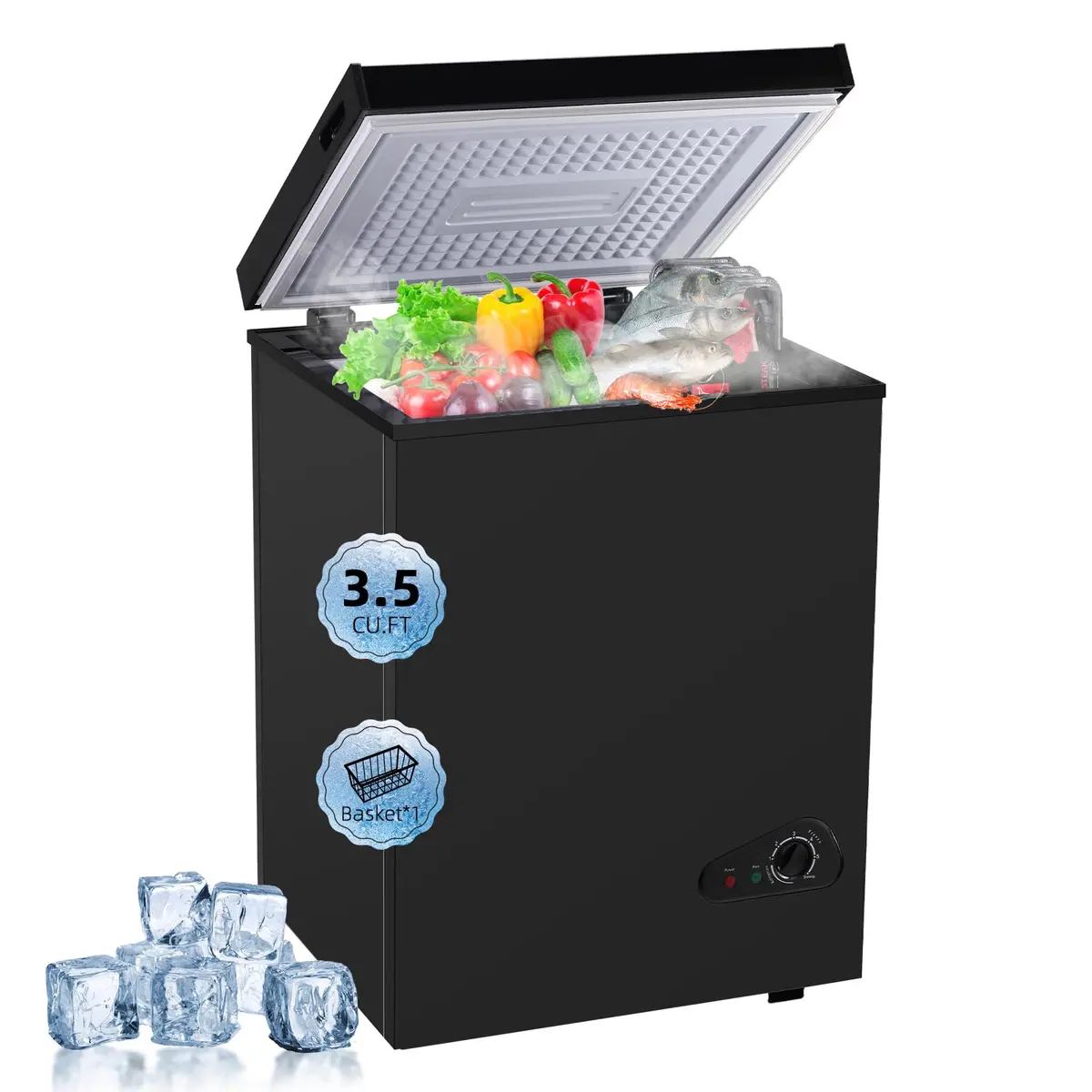 rosmena Chest Freezer 3.5 Cu. Ft. | Compact, Black, Adjustable Temp, Quiet Operation - main product image