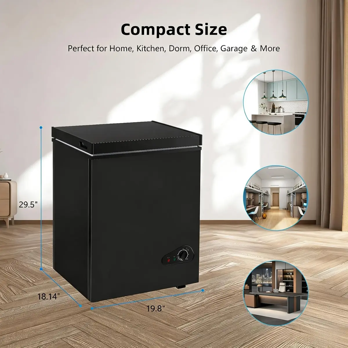rosmena Chest Freezer 3.5 Cu. Ft. | Compact, Black, Adjustable Temp, Quiet Operation - view 2