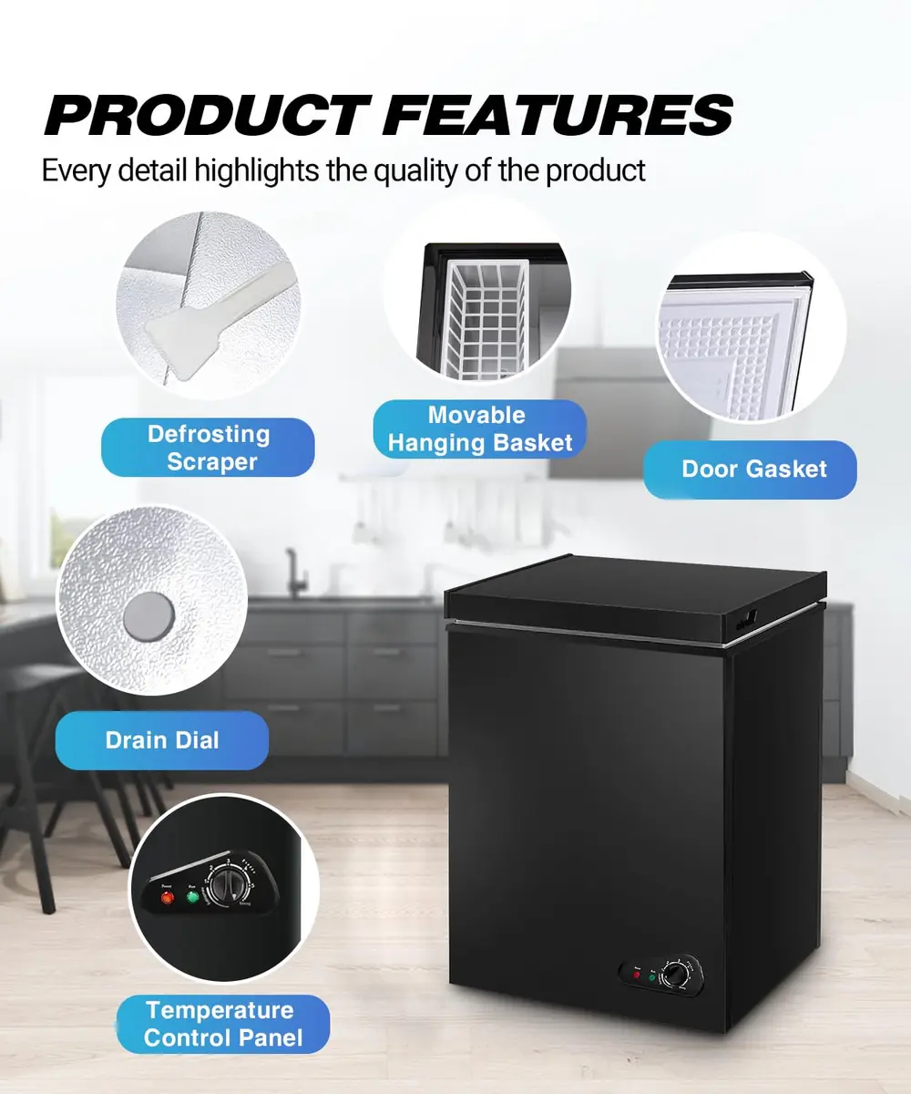 rosmena Chest Freezer 3.5 Cu. Ft. | Compact, Black, Adjustable Temp, Quiet Operation - view 3