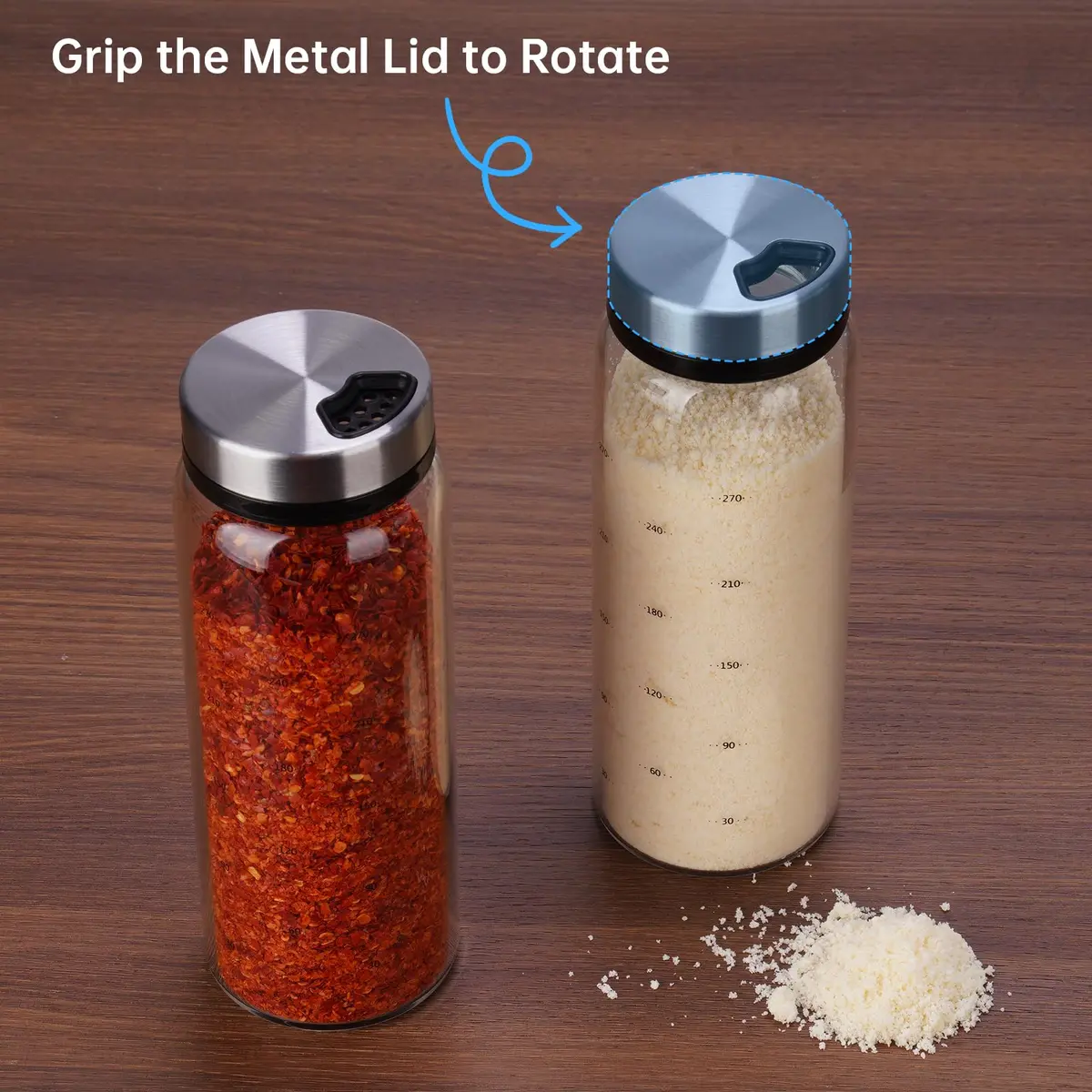 NiHome 2-Pack 10oz Glass Spice Shakers Set | Adjustable Lid Dispenser, Clear - view 5