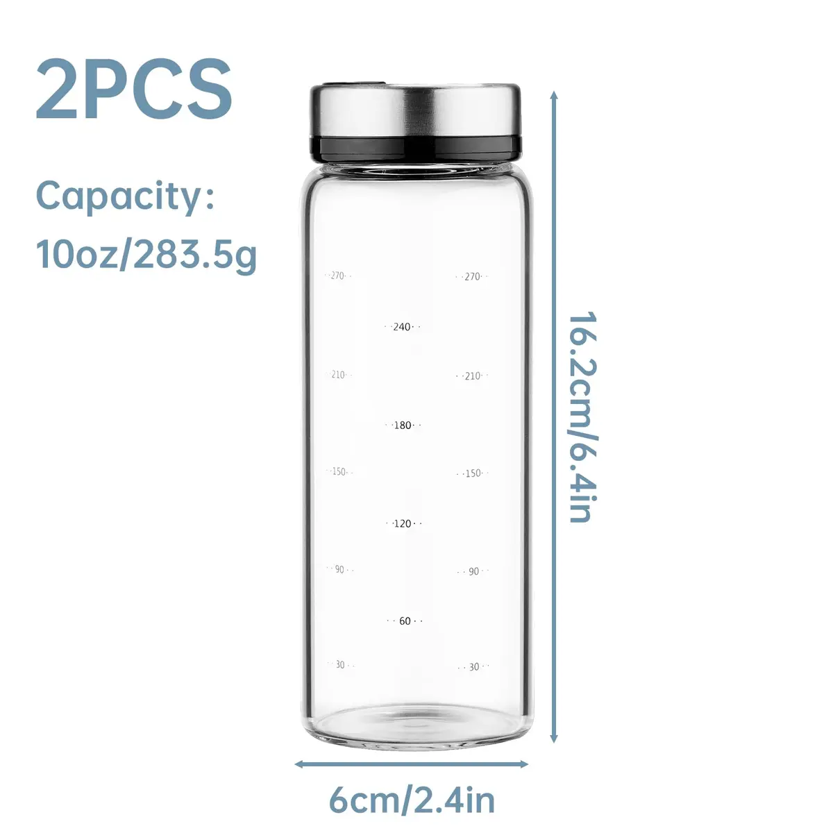 NiHome 2-Pack 10oz Glass Spice Shakers Set | Adjustable Lid Dispenser, Clear - view 3