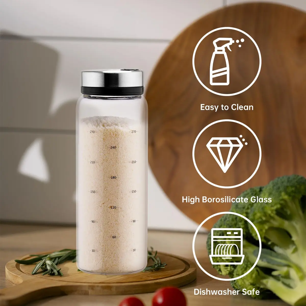 NiHome 2-Pack 10oz Glass Spice Shakers Set | Adjustable Lid Dispenser, Clear - view 4