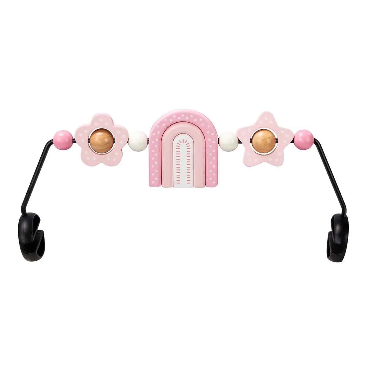 TinlyFinly Baby Bouncer Toy Bar Pink Rainbow | Wooden Attachment for Baby Bjorn Bouncers, Develops Motor Skills - main product image