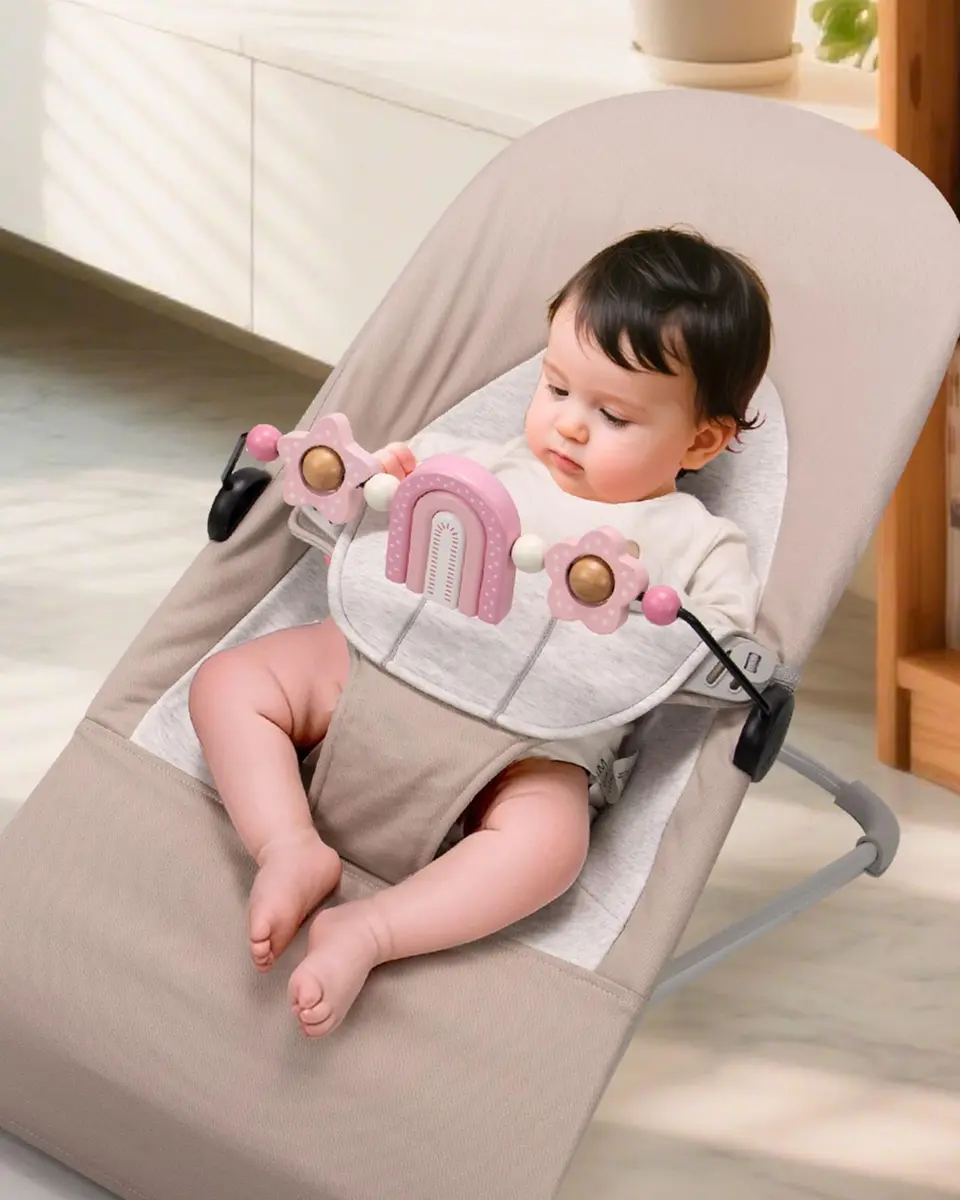 TinlyFinly Baby Bouncer Toy Bar Pink Rainbow | Wooden Attachment for Baby Bjorn Bouncers, Develops Motor Skills - view 7