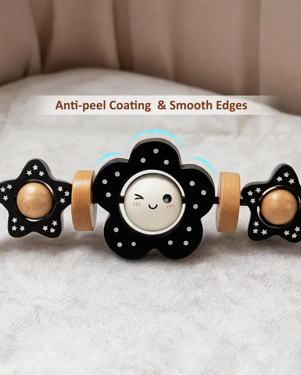 TinlyFinly Baby Bouncer Toy Bar Wooden Compatible with Baby Bjorn Bouncers, Black and White Flower | Engages & Develops Baby's Motor Skills - view 6