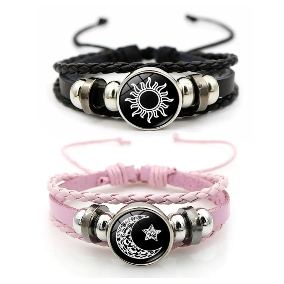 MENGYUEXUAN Luminous Sun and Moon Couple Bracelet | Glow in the Dark Adjustable Leather Jewelry for Couples - main product image