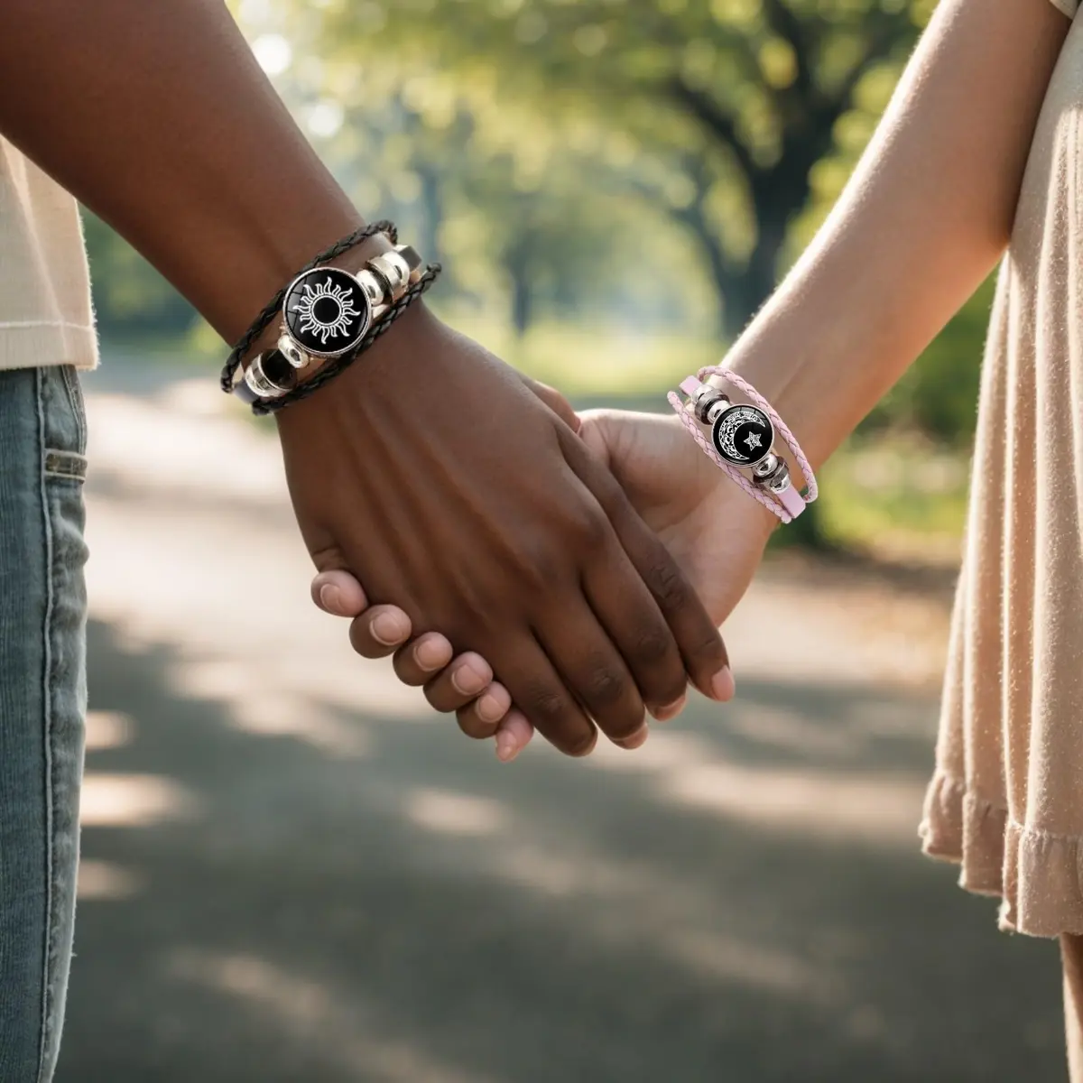 MENGYUEXUAN Luminous Sun and Moon Couple Bracelet | Glow in the Dark Adjustable Leather Jewelry for Couples - view 4