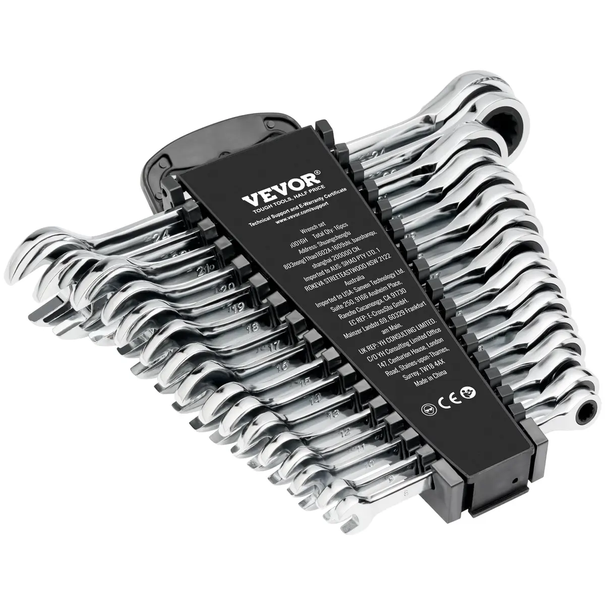 VEVOR Combination Wrench Set, 16-Piece Metric Ratcheting Wrenches, Cr-V Steel, 8-24 mm | Precise, Durable, Portable - main product image