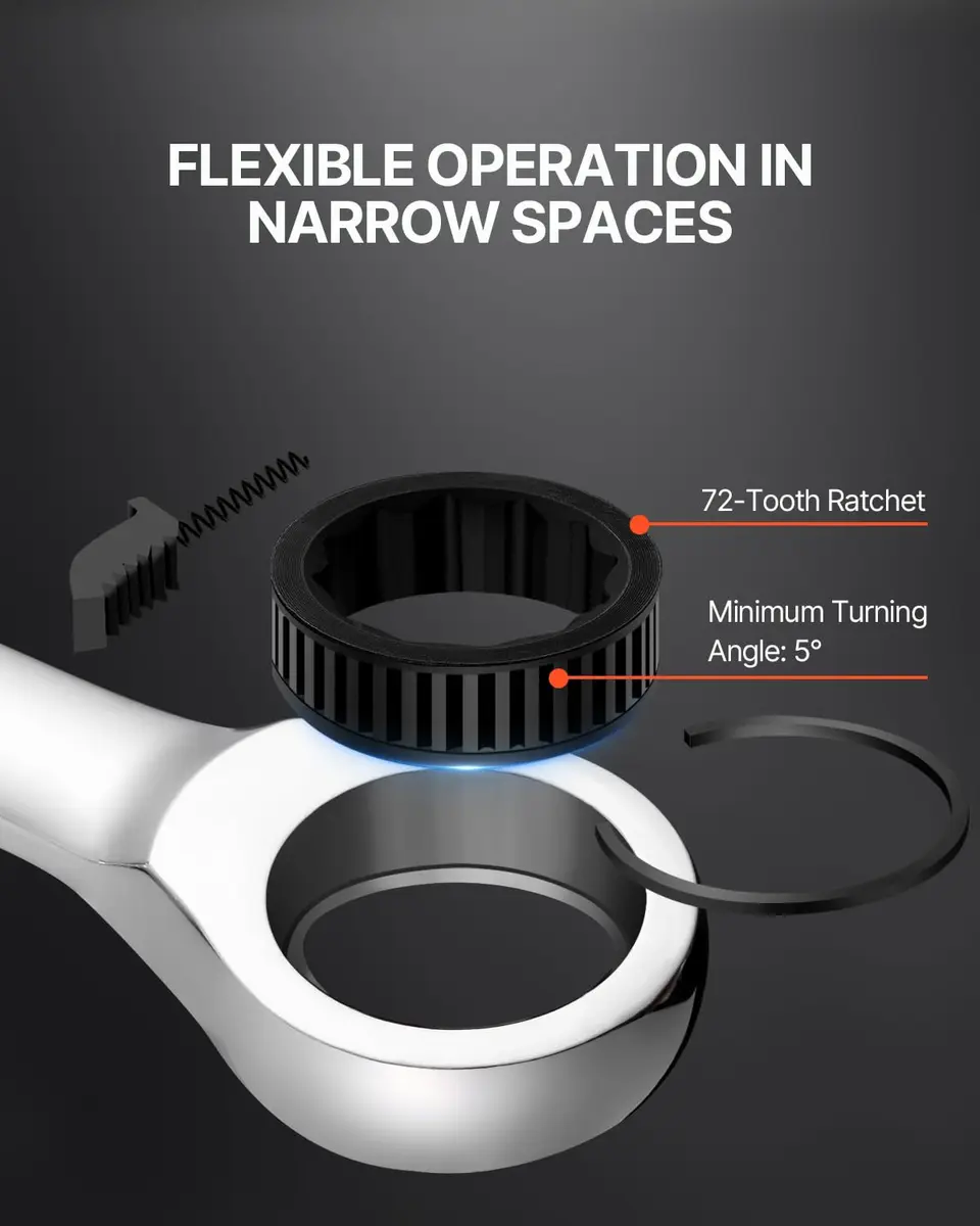 VEVOR Combination Wrench Set, 16-Piece Metric Ratcheting Wrenches, Cr-V Steel, 8-24 mm | Precise, Durable, Portable - view 3