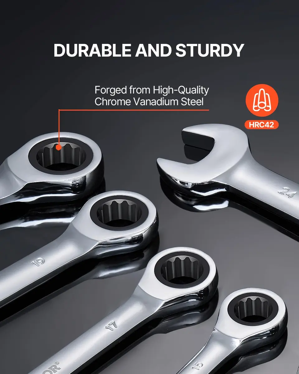 VEVOR Combination Wrench Set, 16-Piece Metric Ratcheting Wrenches, Cr-V Steel, 8-24 mm | Precise, Durable, Portable - view 4