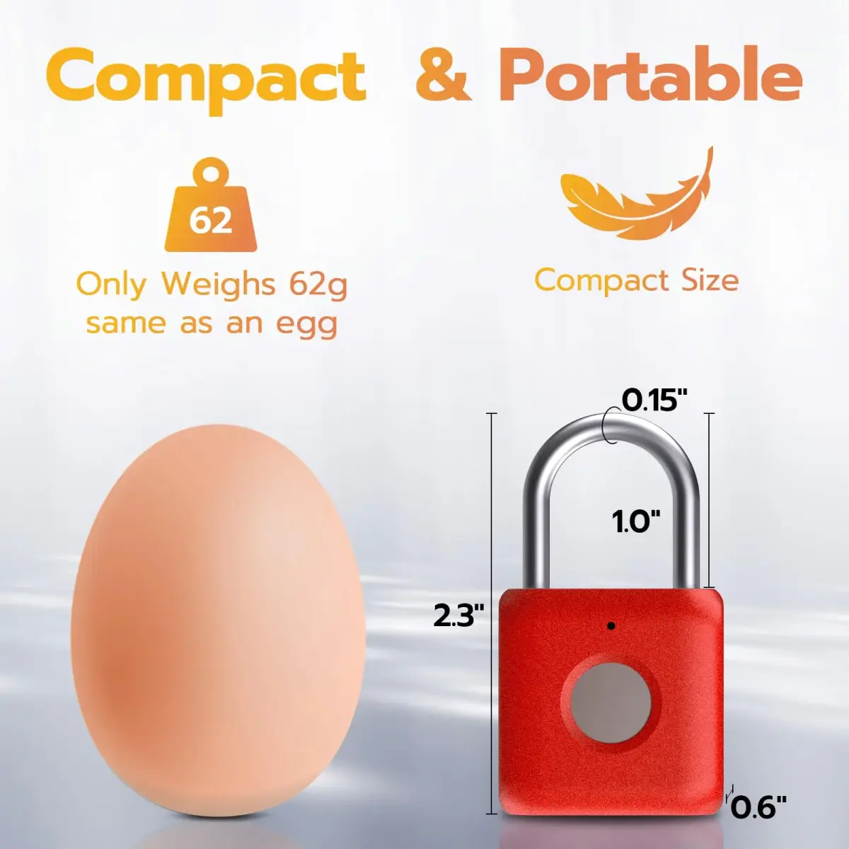 Pothunder Biometric Fingerprint Padlock Red | 2.3cm (0.9") Shackle - view 7