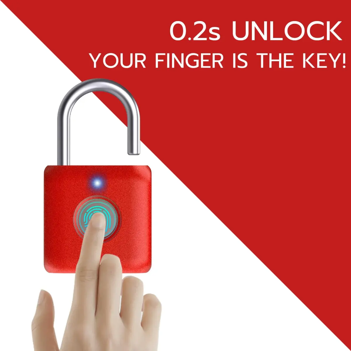 Pothunder Biometric Fingerprint Padlock Red | 2.3cm (0.9") Shackle - view 2