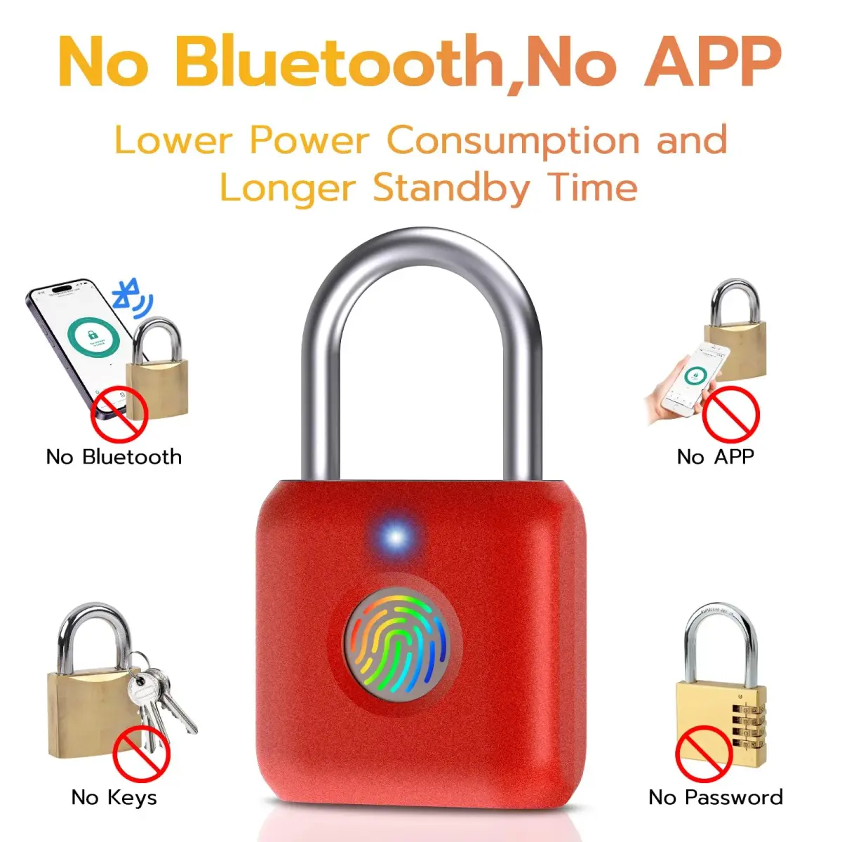 Pothunder Biometric Fingerprint Padlock Red | 2.3cm (0.9") Shackle - view 4