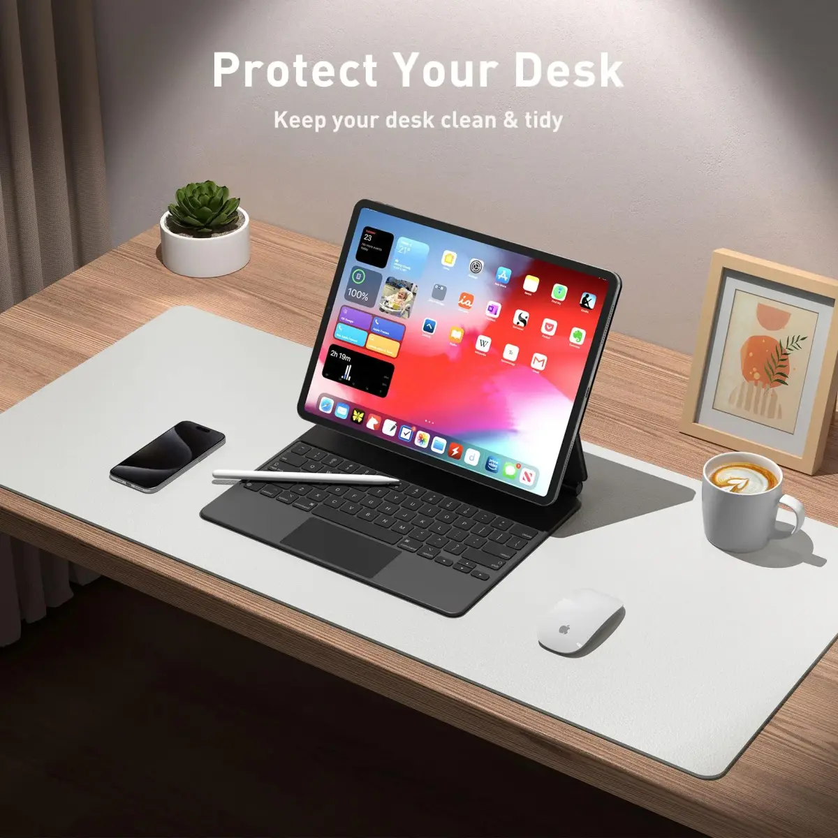 Aothia Leather Desk Pad Protector, Large Mouse Pad, Office Desk Mat, Non-Slip PU Leather Desk Blotter, 36" x 17" (Barely Grey) - view 5