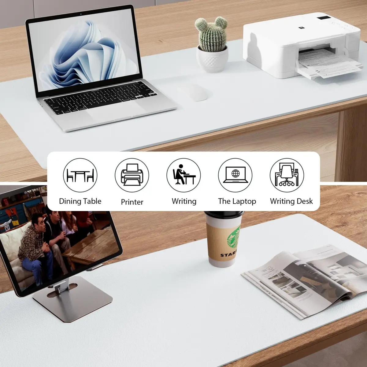 Aothia Leather Desk Pad Protector, Large Mouse Pad, Office Desk Mat, Non-Slip PU Leather Desk Blotter, 36" x 17" (Barely Grey) - view 6