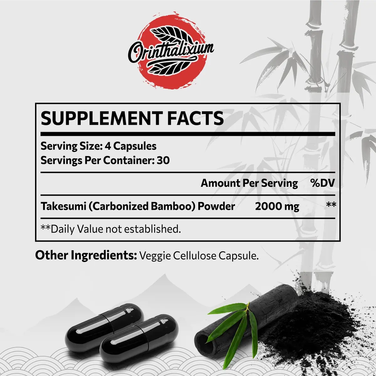 Orinthalixium Activated Charcoal Capsules 2000mg | Vegan Detox Supplement for Gut & Digestive Health - view 6