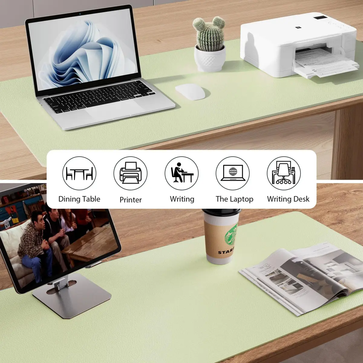 Aothia Grass Green PU Leather Desk Pad 122cm x 43cm (48"x17") | Protects Desks, Smooth Writing Surface - view 6