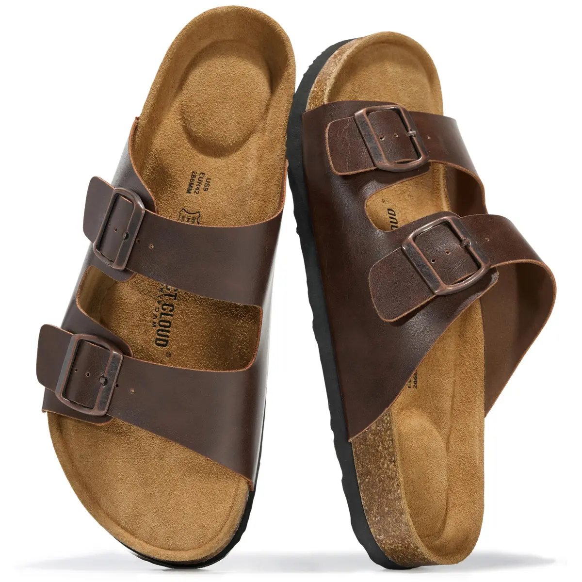 Project Cloud Heritage Leather Slide Sandals for Men | Cork Footbed, Adjustable Buckle, Water-Resistant (7.5 US) - main product image