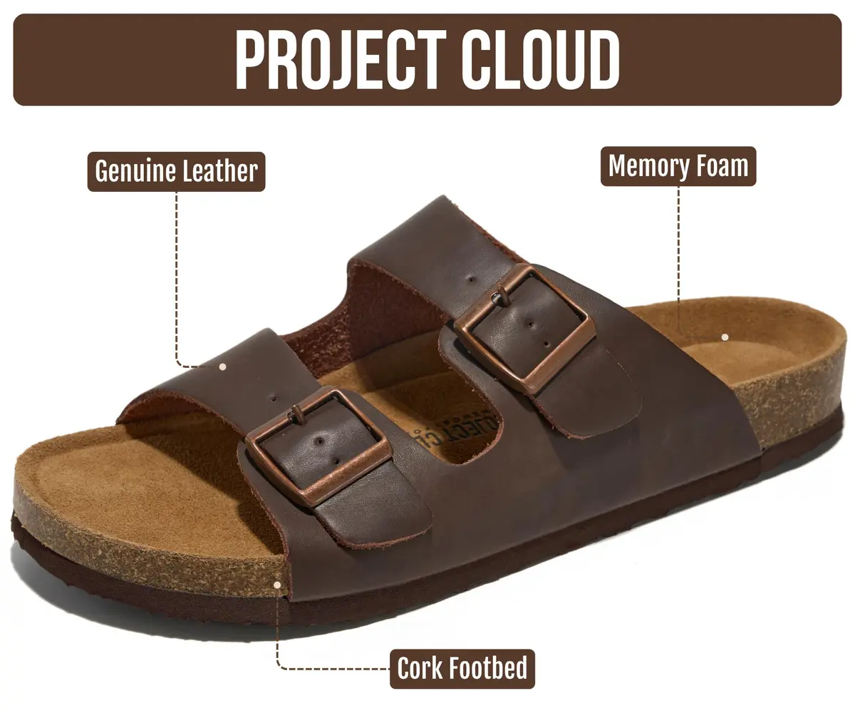 Project Cloud Heritage Leather Slide Sandals for Men | Cork Footbed, Adjustable Buckle, Water-Resistant (7.5 US) - view 2