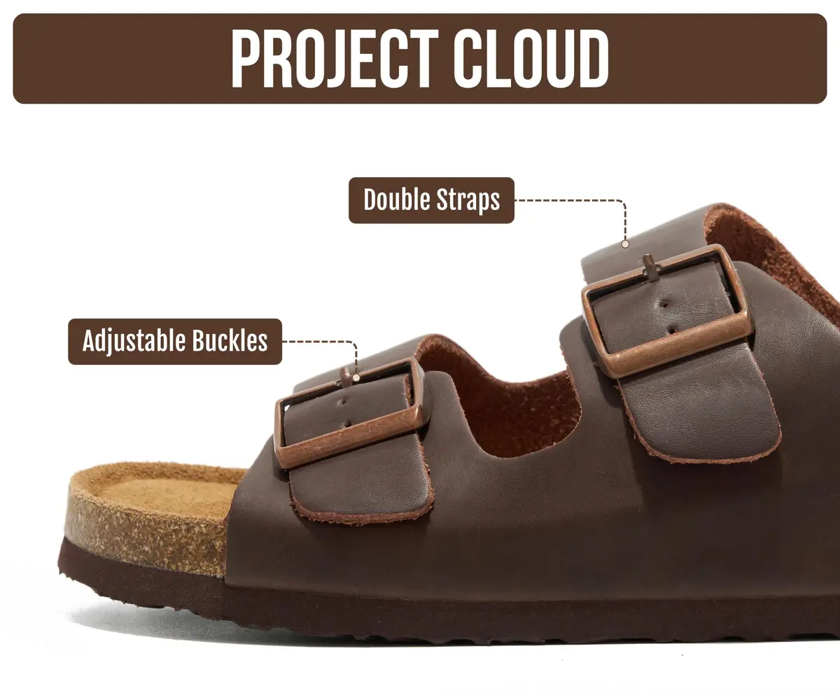 Project Cloud Heritage Leather Slide Sandals for Men | Cork Footbed, Adjustable Buckle, Water-Resistant (7.5 US) - view 3