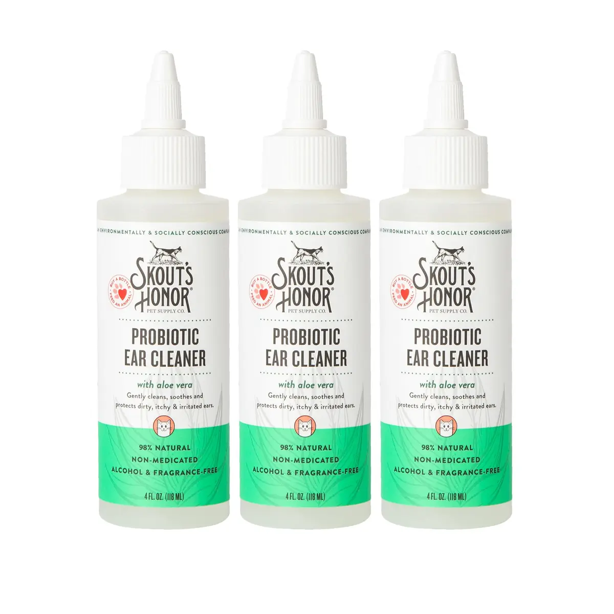 SKOUT'S HONOR Probiotic Cat Ear Cleaner 4 oz | Alcohol-Free, Fragrance-Free, Non-Medicated - main product image